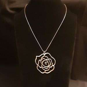 Silvertone Rose Necklace by Express
